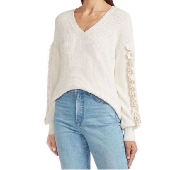 Express Cream Ruffle Sleeve Sweater(Size Small) - Picture 1 of 7